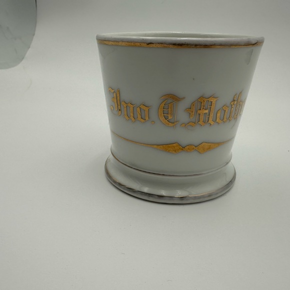 Vintage Barbershop Luxury Shave Mug With Brush. Gold Monogrammed Name - Mathers - Picture 10 of 11